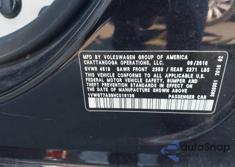 2017 Volkswagen Passat 1.8T Se из США, поврежденный, VIN 1VWGT7A39HC018138